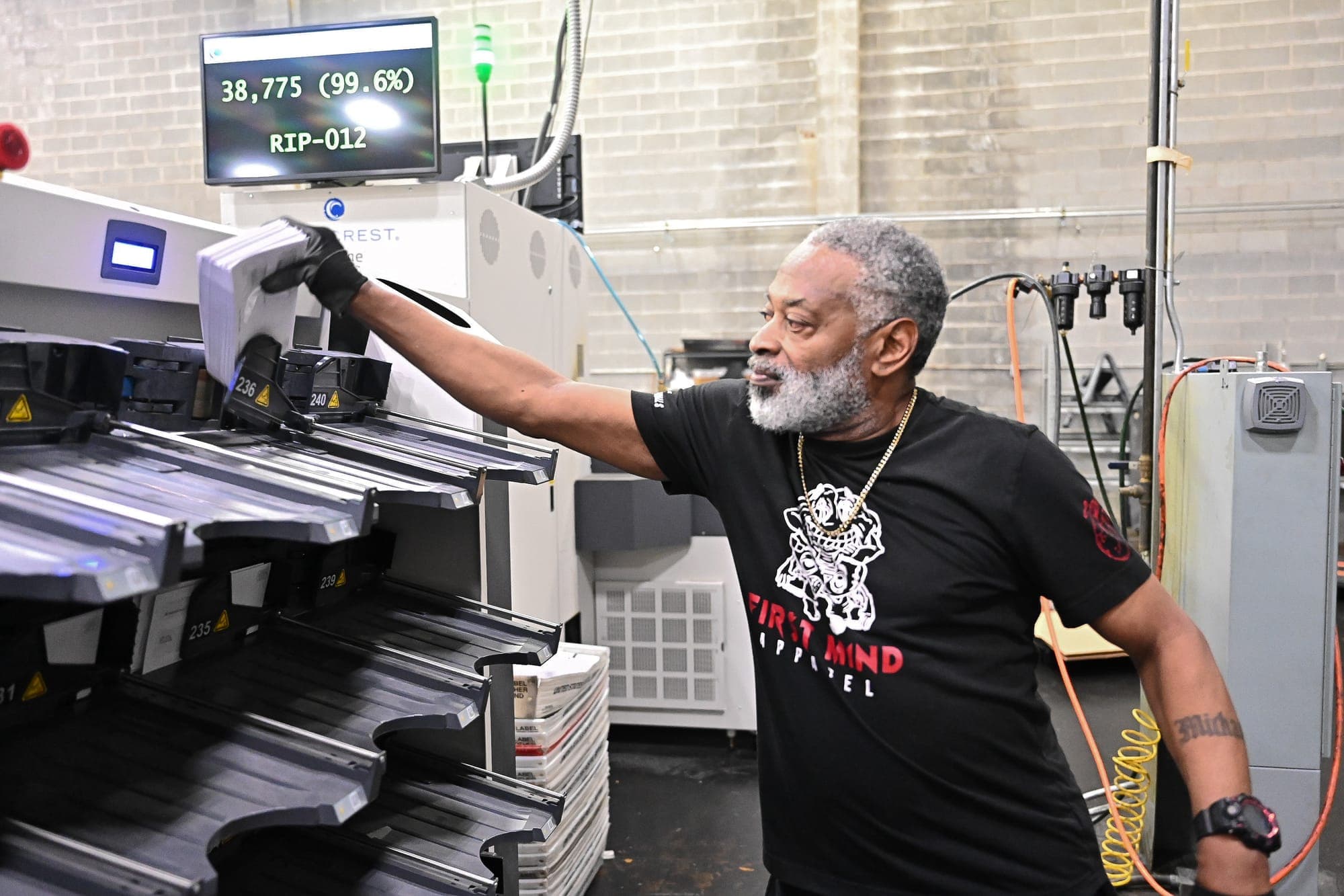 Mail sorting team running an enterprise utility program